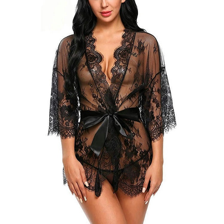 Lace Babydoll Dress Lingerie Sexy Mini Nightdress Mesh Wedding Nightgown Bridal Nightdress