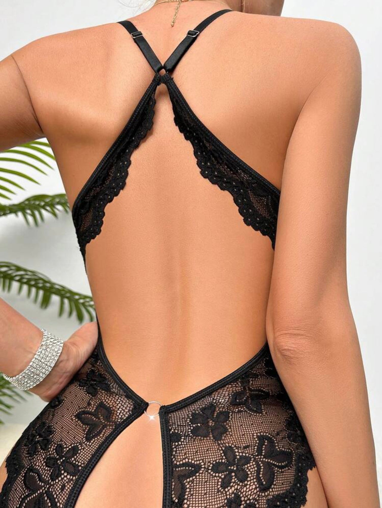 Women's One-Piece Lingerie Sexy Lace Bodysuit Deep V One-Piece Babydoll Nightgown