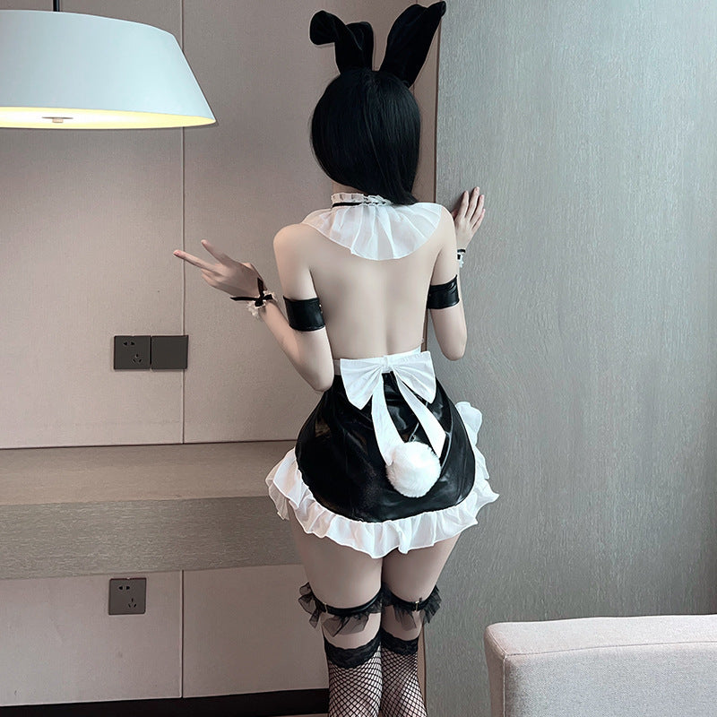 Sexy backless dress, playful and cute fur ball bunny girl temptation nightclub outfit