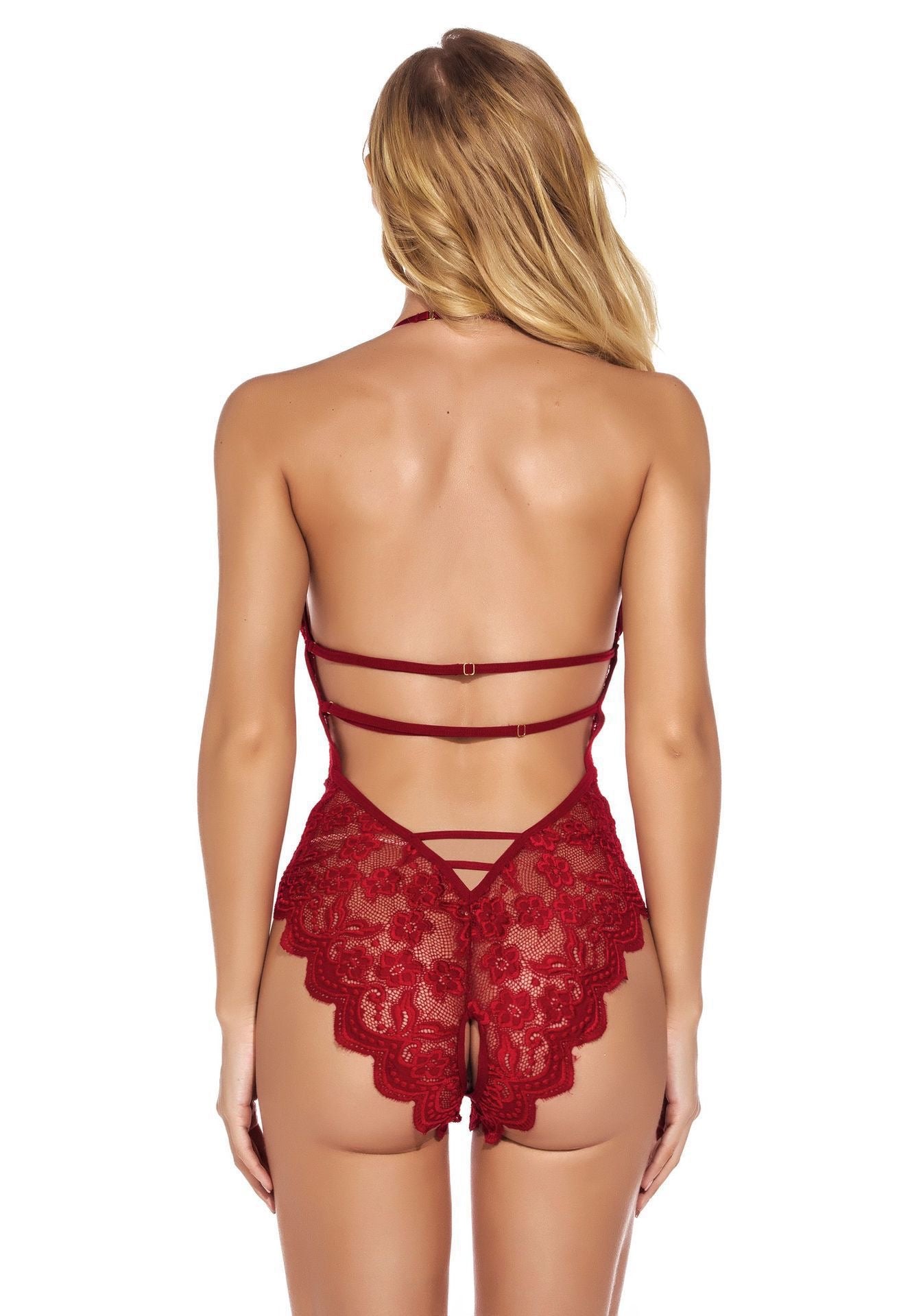 Women's One-Piece Lingerie Sexy Lace Bodysuit Deep V One-Piece Babydoll Nightgown